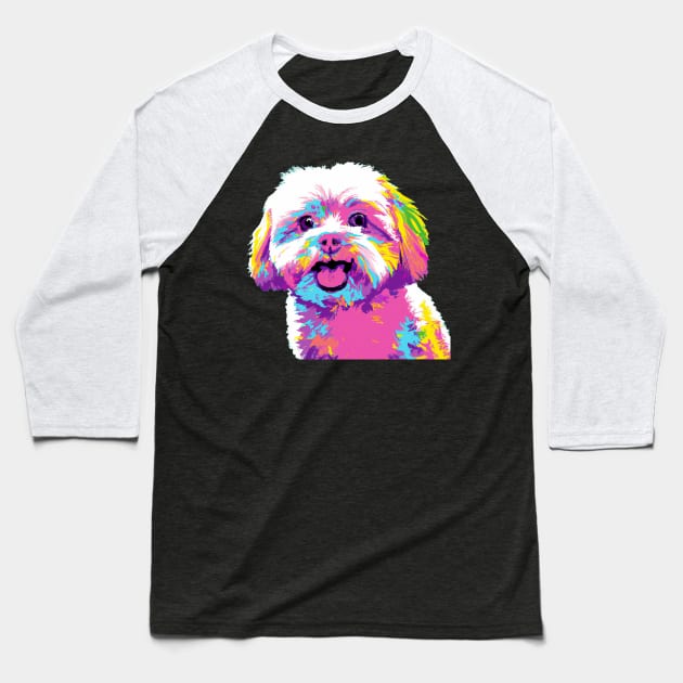 Maltese Pop Art - Dog Lover Gifts Baseball T-Shirt by PawPopArt